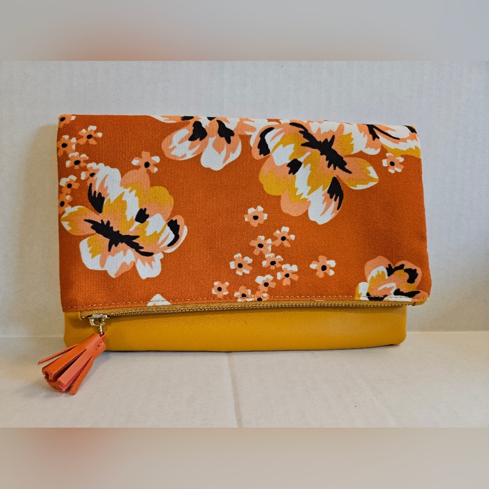 Rachel Pally Reversible Clutch Floral Yellow Orange Reversible